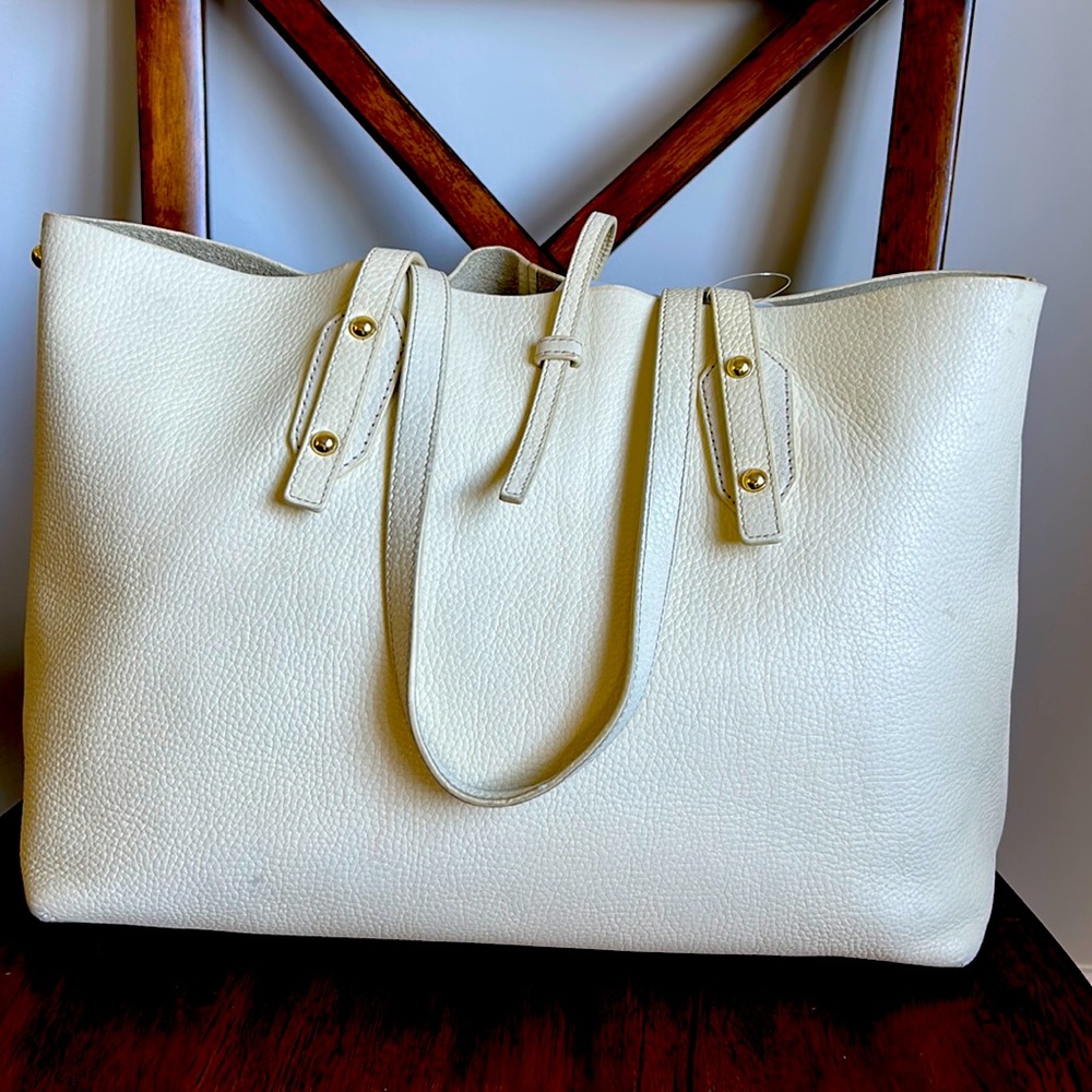 White pebble leather tote